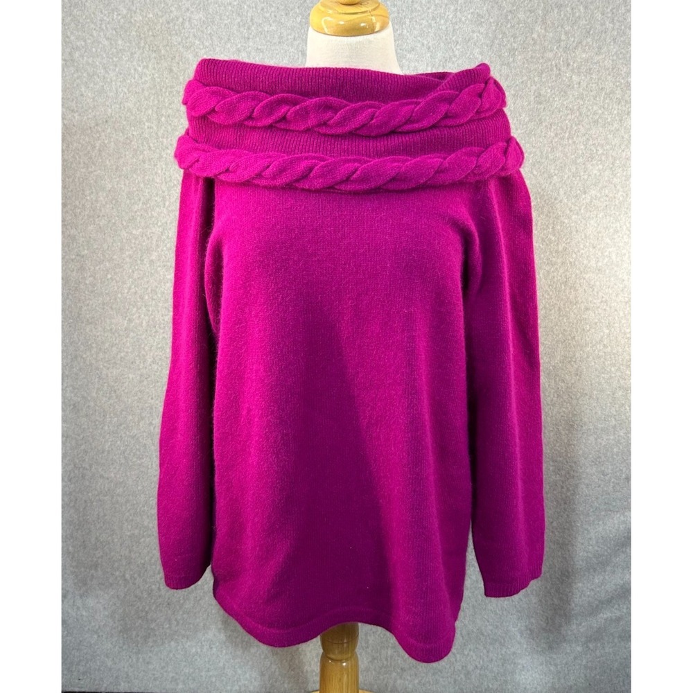 Richard & Company Lambswool Angora Sweater Fuschia Pink Braided Cowl Size Medium